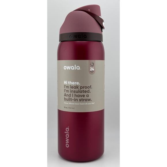 Owala HOLIDAY EDITION 32 oz FreeSip Water Bottle, METALLIC POINSETTIA RED - Picture 1 of 7